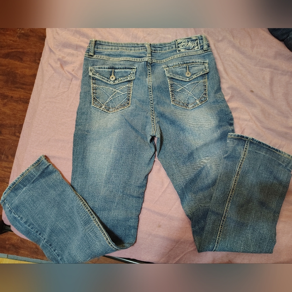 Women's Blue Flare Jeans - Picture 3 of 4